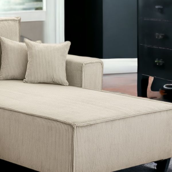 Wohnlandschaft Ecksofa Beige Genf Cord XL mit Kopfteilverstellung Ottomane rechts links universell