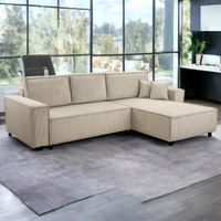 Wohnlandschaft Ecksofa Beige Genf Cord XL mit Bett Kopfteilverstellung Bett Sofa Schlafsofa Ottomane rechts links universell
