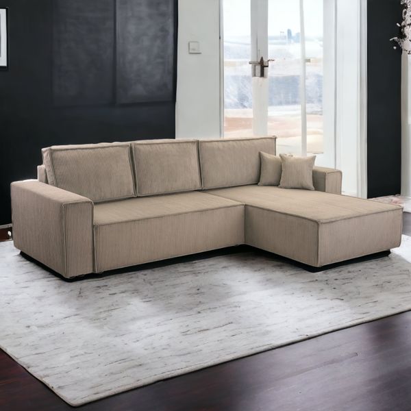 Wohnlandschaft Ecksofa Genf Cord XL mit Kopfteilverstellung Ottomane rechts links universell