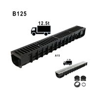 Entwässerungsrinne Regenrinne Hofrinne A15 Stahl - belastbar bis ca. 1,5t - Komplettset - Länge 1m