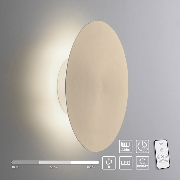 LED Wandleuchte AKKU PUNTUA, Akkubetrieb, Klettverschluss, messing matt