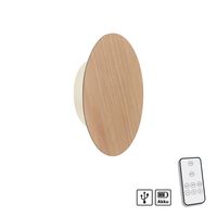 LED Wandleuchte AKKU PUNTUA, Akkubetrieb, Klettverschluss, Holz-natur