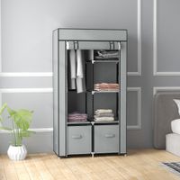 Stoffschrank Kleiderschrank mit 5 Fächern, Kleiderstange für Flur Grau