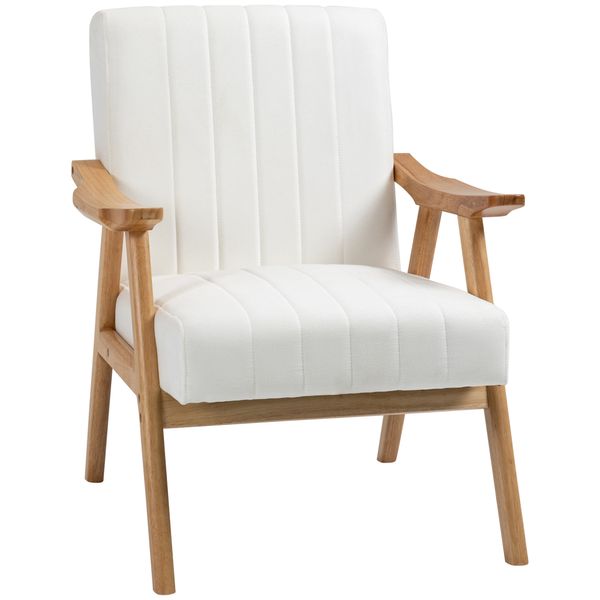 Polstersessel Wohnzimmersessel mit Armlehnen Naturholz Farbe: Creme