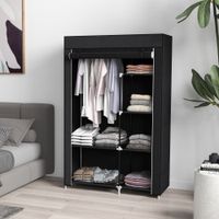 Kleiderschrank Stoffschrank mit 2 Kleiderstangen, 6 Fächern, Schwarz