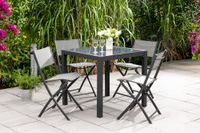 Glastischset Bistroset Balkonset aus Aluminium mit 4 Stühlen & 1 Glastisch, 5-teilig