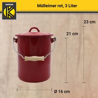 Emaillierter Mülleimer rot mit Deckel, 3 Liter