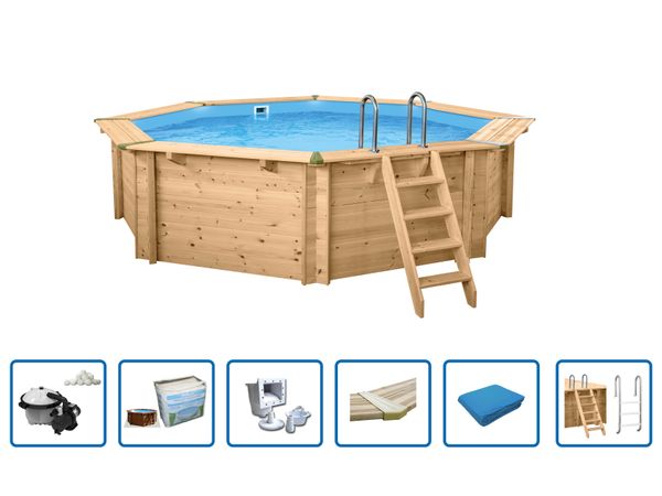 Interline Holzpool "Java" ø 5,30 m/ 1,36m Achteck Rund (Filteranlage 6,0m3, Basis Set)