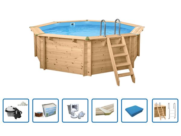 Interline Holzpool "Java" ø 4,40 m/ 1,36m Achteck Rund (Filteranlage 6,0m3, Basis Set)