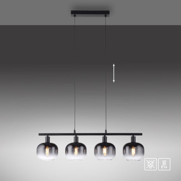Pendelleuchte ZEA, 4x E14/25 Watt max., höhenverstellbar, Schwarz