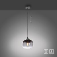 Pendelleuchte ZEA, 1x E27/25 Watt max., Glas in Rauchfarben, Schwarz