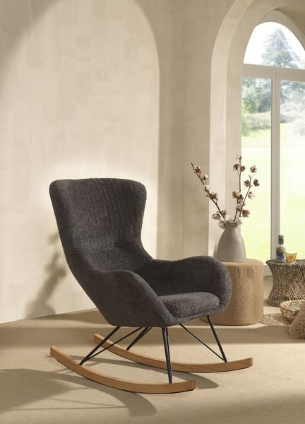 Comfortabler Schaukelstuhl, Bezug Bouclé Anthrazit