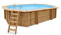 Interline Holzpool "Java" 6,40 x 4,00 m/ 1,36m Achteck Oval (Inkl. Pumpenhaus &amp; Poolroboter)