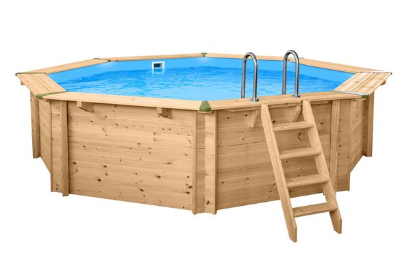 Interline Holzpool "Java" ø 5,30 m/ 1,36m Achteck Rund (Inkl. Pumpenhaus &amp; Poolroboter)