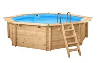 Interline Holzpool "Java" ø 5,30 m/ 1,36m Achteck Rund (Inkl. Pumpenhaus &amp; Poolroboter)