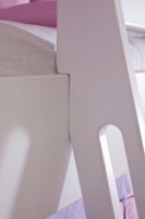 Spielbett KIM 90x200 cm, mit Rutsche und Turm Buche massiv weiß lackiert Stoffset blau/rot