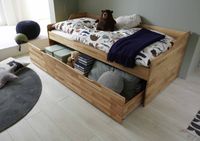 Kojenbett LILLY 90x200 Buche massiv natur lackiert, inkl. Rollrost, 1 großer Bettkasten