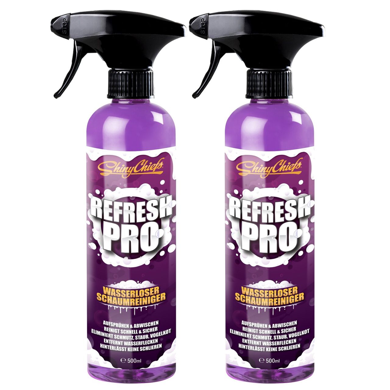 2er Pack RefreshPro - WASSERLOSER REINIGER 500ml Fahrzeugpflege Fett Öl Ruß Wasserflecken