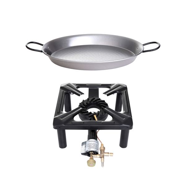 Hockerkocher-Set klein mit Zündsicherung Paella Pfanne Stahl Ø 32 cm