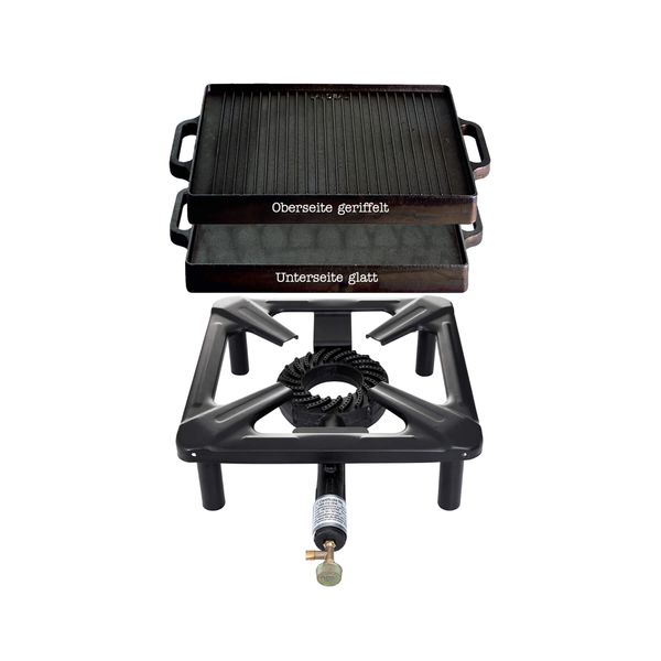 Hockerkocher mit quadratischer Gussgrillplatte 32x32 cm