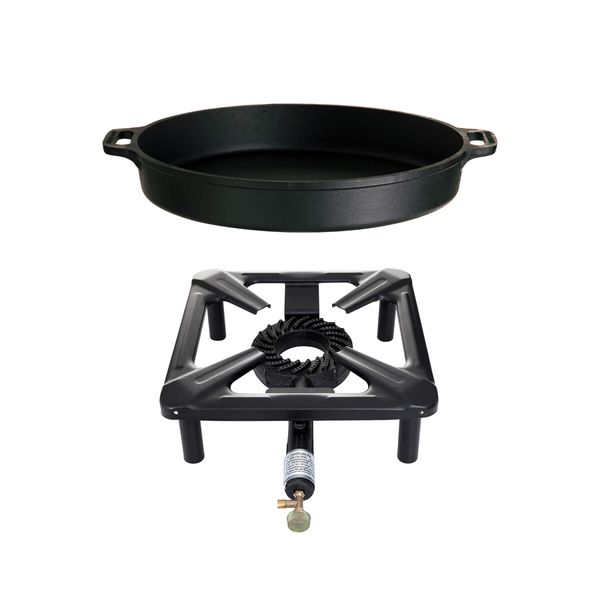 Hockerkocher ohne Zündsicherung + Gusseisenpfanne 40 cm