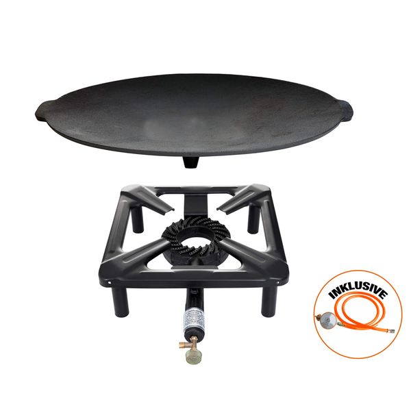 Hockerkocher-Set (klein) ohne Zündsicherung mit Gusseisengrillschale Ø 45 cm