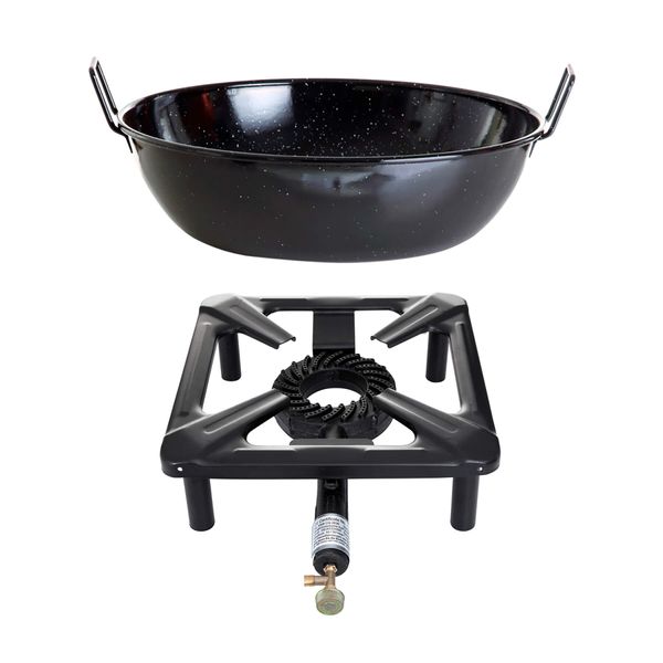 Hockerkocher-Set (groß) mit Emaille-Schüssel / Topf Ø 40 cm - ohne Zündsicherung