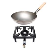 Hockerkocher-Set (klein) - ohne Zündsicherung mit Stahl-Wok Ø 30 cm