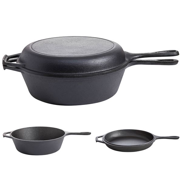 2in1 Gusseisen Topf-/Pfannenkombination mit Stiel und Topfdeckel