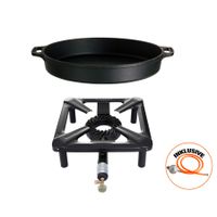 Hockerkocher ohne Zündsicherung + Gusseisenpfanne 40 cm - Camping, Freizeit, Profiköche