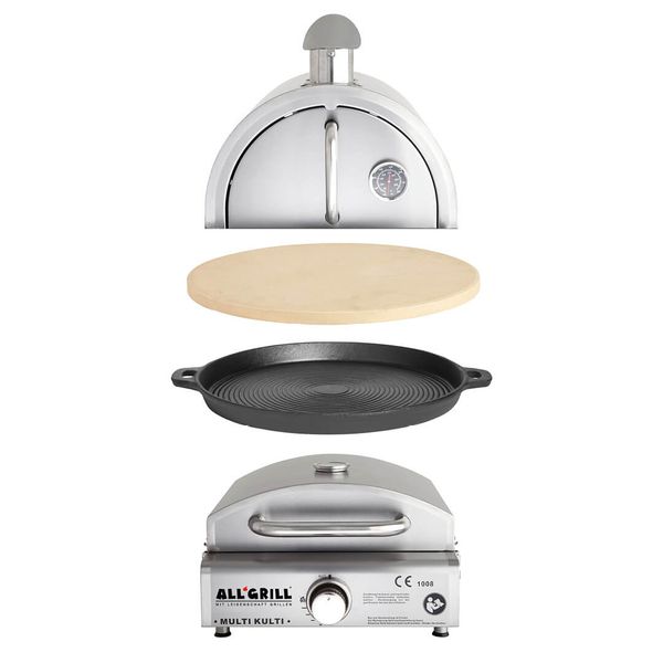 Multi-Kulti Set 4: Pizzabackhaube, Pizzastein, Gussgrillplatte