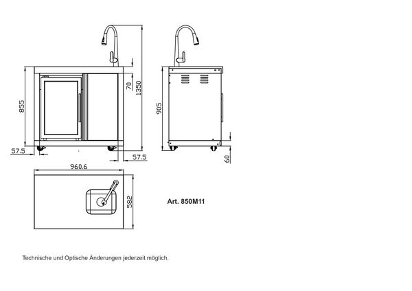 Modul 1 Anbauwaschbecken/Kühlschrankkombination inkl. hochwertigem CASO Kühlschrank