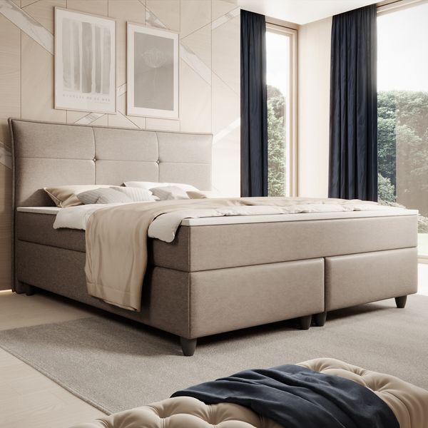 Boxspringbett Emden 180x200cm Webstoff Hellgrau