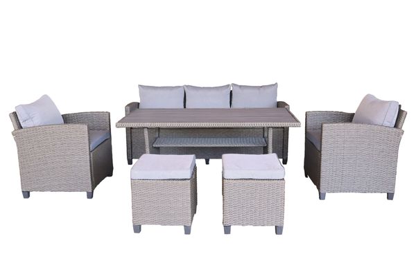Rattan Gartenmöbel Outdoor Gartensofa - 5 tlg. Gartenset inklusive Kissen - grau meliert