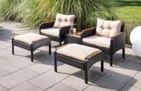 Gartenmöbelset Rattan-Möbelset Gartenstuhl mit Hocker 5tlg. mit Armlehne aus Akazienholz - beige 