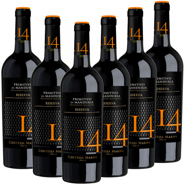 Primitivo di Manduria DOC Riserva 14 Contessa Marina Italien  halbtrocken - 6er Karton