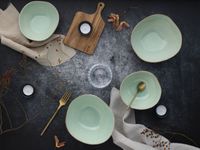 Basalt Bowls, Salbei, 4-teiliges Geschirrset, Bowl Set  aus Steinzeug