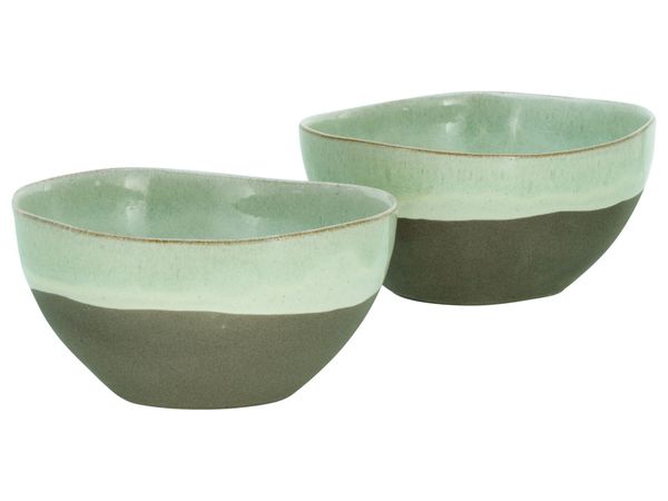 Basalt Bowls, Salbei, 2-teiliges Geschirrset, Poke Bowl Set aus Steinzeug