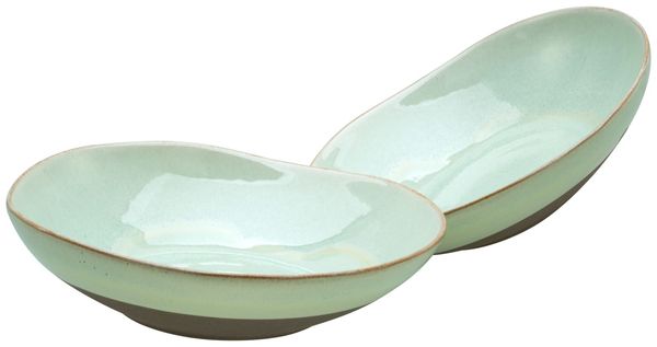 Basalt Bowls, Salbei , 2-teiliges Geschirrset, Pastabowl Set aus Steinzeug