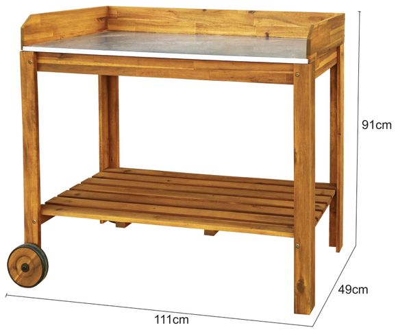 Pflanztisch aus Akazienholz mit Zinkplatte 111 x 49 x 91 cm FSC braun