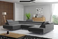 Wohnlandschaft Monaco in U Form mit Bettkasten, ca. 342 x 202 x 77-99 cm - Grau