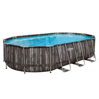 Power Steel™ Frame Pool Komplett-Set mit Filterpumpe, Holz-Optik (Mooreiche), oval 610 x 366 x 122 cm