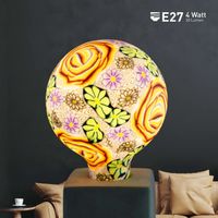 LED-Porzellankugel mit E27-Fassung, Blumenmuster in Flieder-Grün-Gelb G125 4W