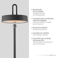 Akku Tischleuchte AMAG, 1x LED-Board/1,50Watt/2700Kelvin, IP44, Schwarz