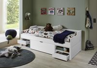 RELITA - Kojenbett LEVI 90x200 Buche massiv weiß lackiert, inkl. Rollrost, 3 Schubladen, 2 Fächer