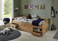 RELITA - Kojenbett LEVI 90x200 Buche massiv natur lackiert, inkl. Rollrost, 3 Schubladen, 2 Fächer