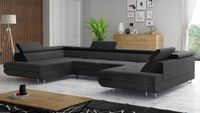 Wohnlandschaft Monaco in U Form mit Bettkasten, ca. 342 x 202 x 77-99 cm - Schwarz