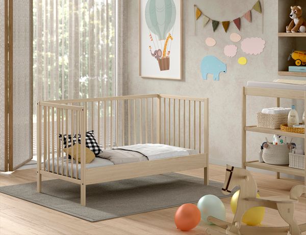 Vipack - DINO Baby Set best. aus Babybett und Wickelregal, Buche massiv anthrazit lackiert