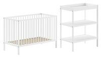 Vipack - DINO Baby Set best. aus Babybett und Wickelregal, Buche massiv weiß lackiert