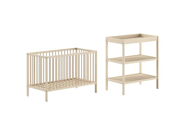 Vipack - DINO Baby Set best. aus Babybett und Wickelregal, Buche massiv natur lackiert